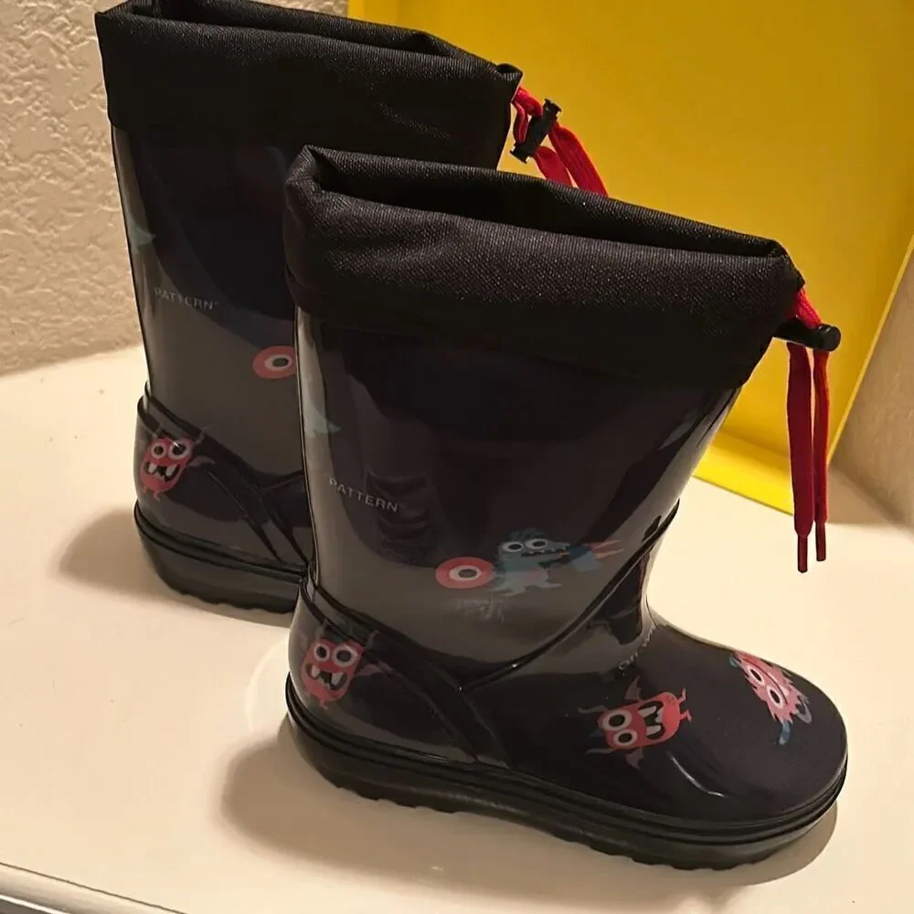 Off-White Kids Size 31 Monsters Graphic Rainboots Black Cartoon Print Luxury New